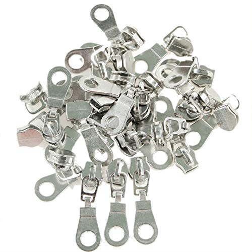 Image of #5 Antique Silver Metallic Nylon Coil Zippers by The Yard Bulk 10 Yards White Tape with 25pcs Silver Sliders for DIY Sewing Tailor Craft Bag Leekayer(White)