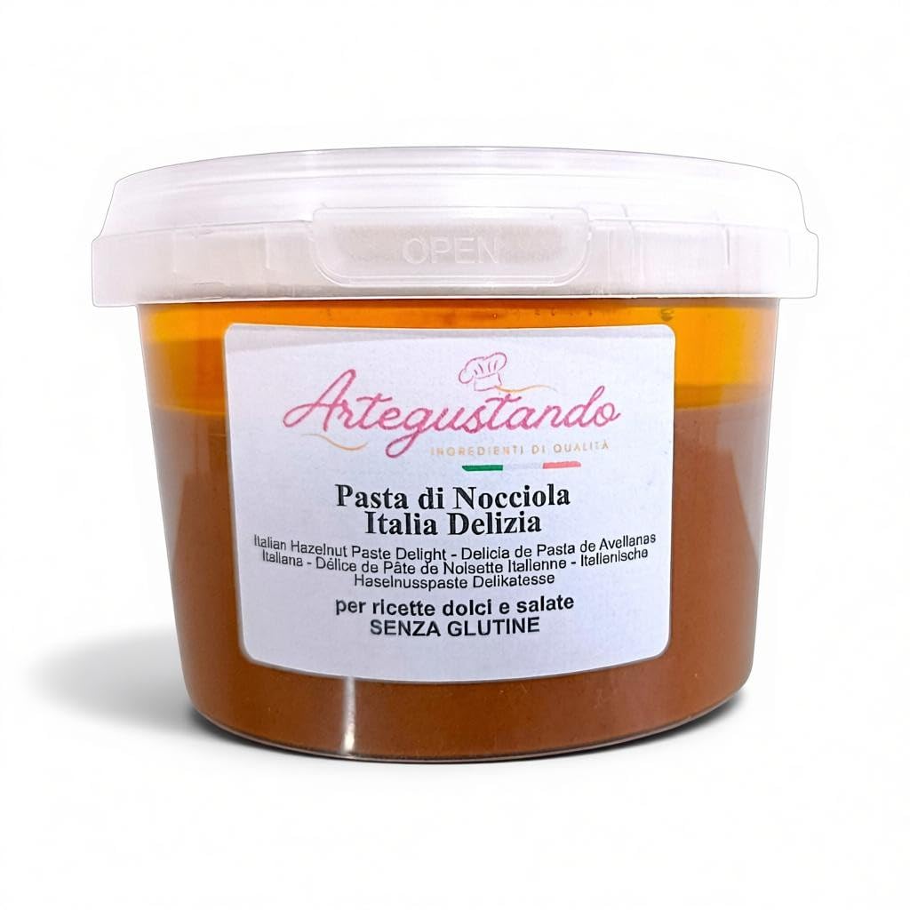 Artegustando-Pasta di Nocciola Italia 500 Gr “Delizia” – Senza Glutine – Cremosa – Per Dolci, Creme e Gelati (500g)