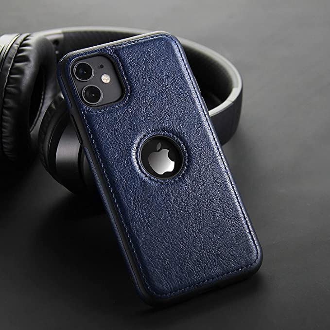 Image of M7 Back Cover Compatible with iPhone 12 Flexible Slim Leather Case for iPhone 12 (Blue)