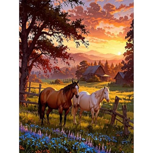 WSLWXSHM Diamond Painting Kits for Adults Horse Round Full Drill Diamond Art Kits 5D DIY Paint with Diamonds Crafts for Home Wall Decoration Gifts 1216Inch Animal