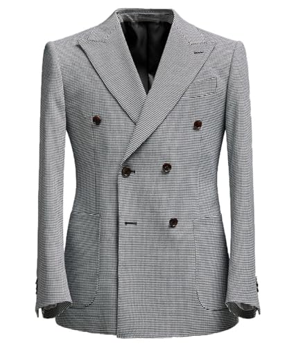 Men's Double Breasted Suits Jackets Houndstooth Sport Coat for Wedding Business Plaid Blazers2