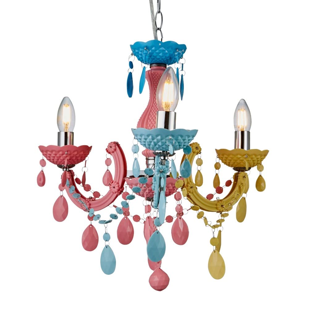 LITECRAFT Glow Marie Chandelier Crystal Effect Children's 3 Light - Multicoloured