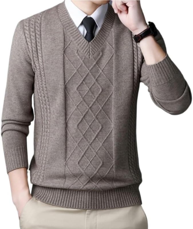 Men's V-Neck Pullover Knitted Base Sweater Slim Fit Men Retro Casual Sweaters