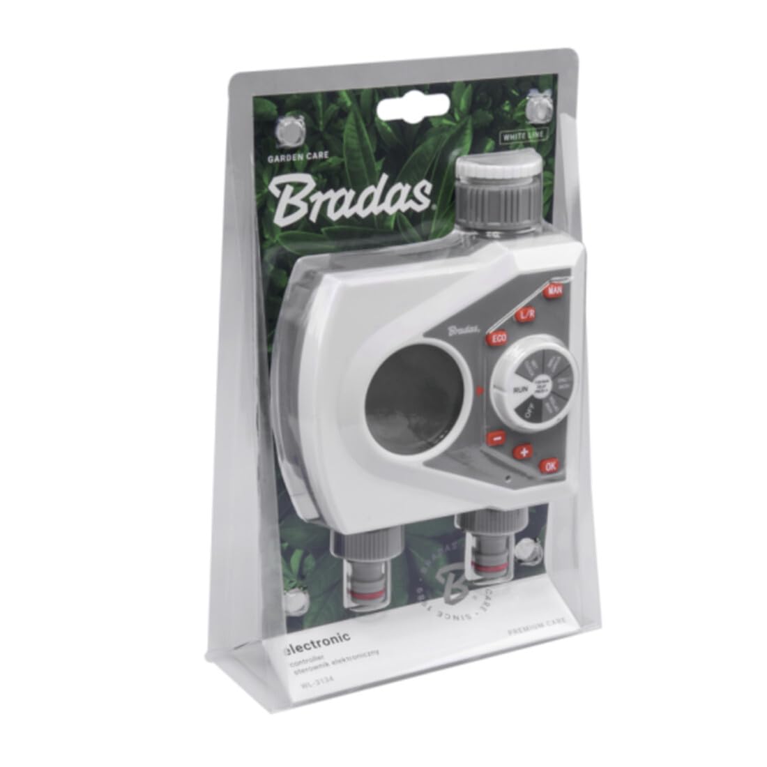 BRADAS - WHITE LINE, Centralina Elettronica Irrigazione 2 Vie, Temporizzatore manuale o automatico, Microirrigatori Orto e Giardino, Attacco rubinetto filettatura interna 1" e riduzione da 3/4"