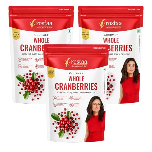 Image of Rostaa Gourmet Whole Cranberries 200 gms | Rich in Antioxidants, Fiber & Vitamin C | Supports Immunity, Digestion & Heart Health | Premium & 100% Natural Snack (200 GM (Pack of 3))
