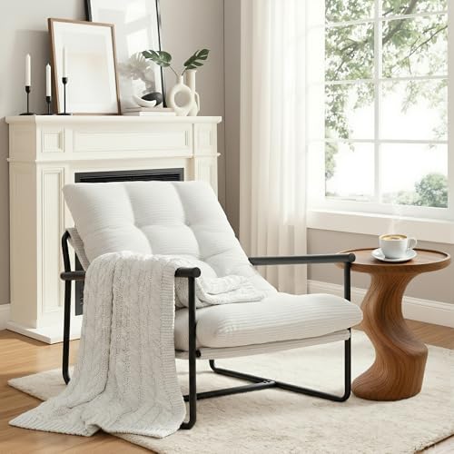 Image of Modern Accent Chair for Living Room,Arm Chair with Metal Frame,Upholstered Armchair with Soft Cushion for Bedroom Lounge Reading Room (Beige)