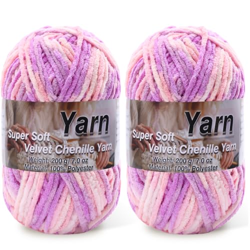 Image of Chunky Chenille Yarn for Baby Blanket Yarn for Crocheting - 7.05oz Super Soft Chenille Plush Yarn - Bulk Thick Yarns Used for Making Scarves, Blankets, Stuffed Animals, DIY Craft (Pastel Purple)