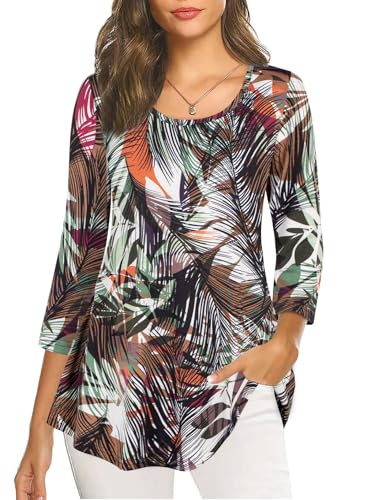Image of Nandashe Womens 3 /4 Sleeves Floral Tunic Shirts Summer Casual Dressy Blouse Tops