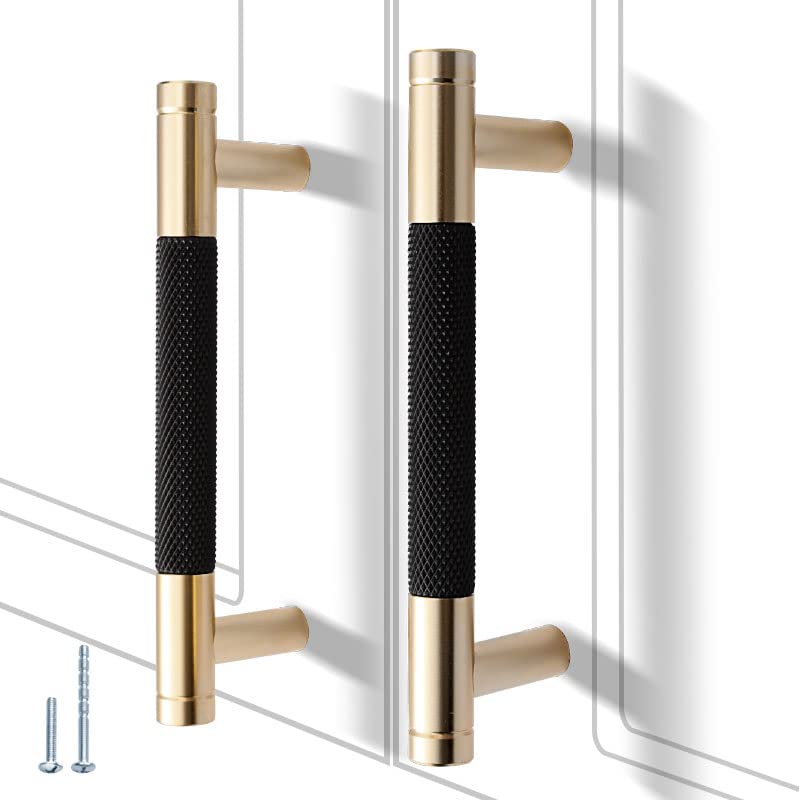 Guoharda 12 Pack 3 3/4 Inch 96 mm Knurled Cabinet Handles Cabinet Pulls Aluminum Handles Pulls Gold and Black Oxidation Finish with Diamond Pattern 5"