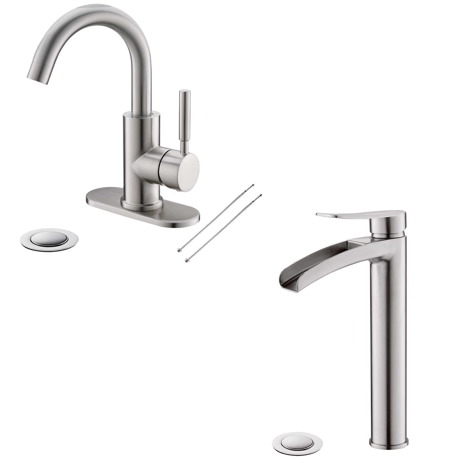 Nfusrxmbk Bathroom Sink Faucet,Single-Handle Bathroom Faucet With Metal Drain By, Brushed Nickel, We08e-Bn+Ns-Sf01-Bn-V