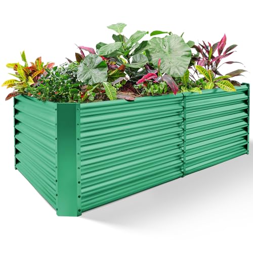 Image of Land Guard 8x4x2 ft Galvanized Raised Garden Bed Kit, Galvanized Planter Raised Garden Boxes Outdoor, Rectangular Large Metal Raised Garden Beds for Vegetables(Green)