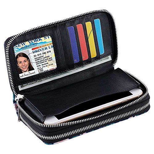 Image of XEYOU Double Zipper Long Clutch Wallet Cellphone Wallet for Women with Removable Wristlet Strap for Credit Card, Cash, Coin, Bill