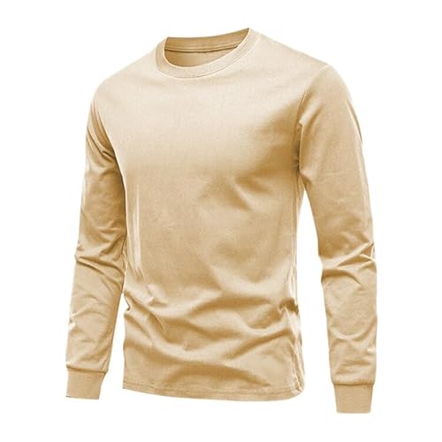 Huata Men's T-Shirt Long Sleeve Crewneck Cotton Tees,Pack of 1(Beige,XXL)