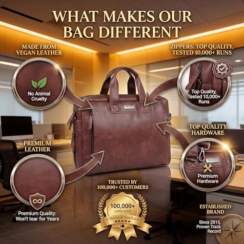 Image of VISMIINTREND Laptop Bags for Men Office Use | Stylish Leather Office, Messenger, Shoulder, Handbag | Fits 13 inch,14 inch, 15.6 Inch Laptops, Macbook | Corporate Gifts for Men, Women, Clients, Employees