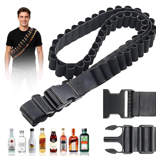 GTJEOI Klopfer Gürtel 130 cm 27 Loch Schwarz Schnaps Klopfer Gürtel Halter Nylon Verstellbar Schnaps Shell Gürtels Klopfergürtel Zapfanlage für Partygeschenk