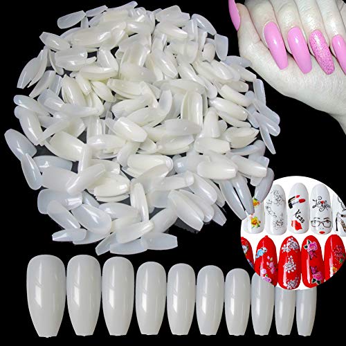 500Pc/Pack Ballerina Nail Tips Full Cover Acrylic False Nails Natural Long Coffin Press on Nail Tips 4 Sheet Flowers Bird Water Transfer Stickers Decals Beauty Tools Decorations Accessories