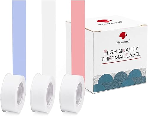 Phomemo - Papel térmico adhesivo, color continuo, 0.591in x 19.7ft, color blanco, morado, rosa