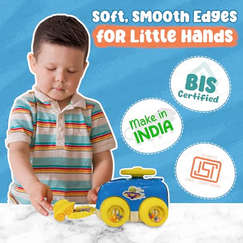 innovitoy Catapult Car Toys for Kids 2 Years | Push Friction Baby Car with Rattle Sound Wheel & Press Button Steering Wheel to Launch Two Mini Kids Cars | BPA-Free | Baby Gift Set-Made in India(Blue)
