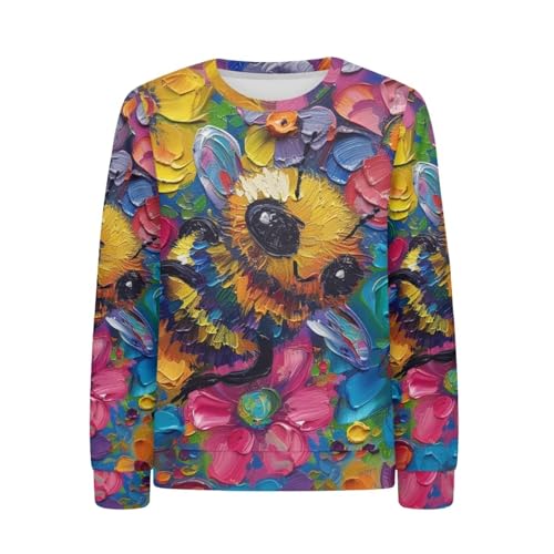 PinUp Angel Boys Girls Cool Animal Graphic Pullover Artistic Oil Painting Patterned Casual Long Sleeve Sweatshirts