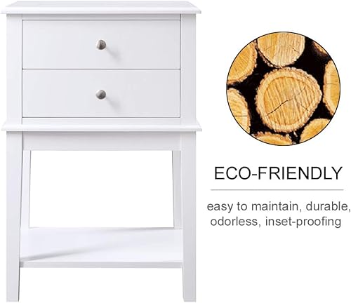 Miniatura 6 de Mesita de noche blanca con 2 cajones de 28 pulgadas de alto, moderna mesa auxiliar grande para sala de estar, mesas auxiliares de cama de madera,