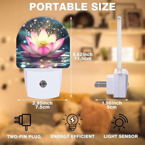 Image of Night Lights Plug into Wall Sparkle Pink Lotus Night Light Dusk to Dawn Smart Sensor Decorative Round Led Lamp for Bedroom Kitchen Hallway Nightlight for Women Men