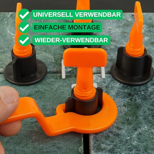 Fliesen Nivelliersystem, 50 Pack, für 1,5-8 mm Fugenbreiten und 3-17 mm starke Fliesen, Montagehilfe Fliesen, Fliesen Montage Kit, Alternative zu Fliesenkeilen und Zuglaschen, Verleghilfe Fliese
