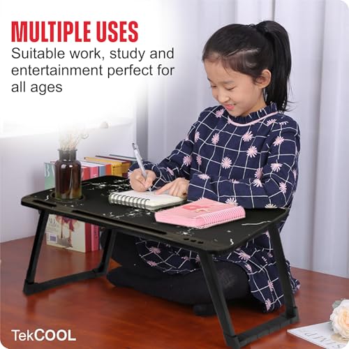 Image of TEKCOOL Smart Multipurpose Foldable Laptop Table with Cup Holder, Study Table, Bed Table, Breakfast Table, Foldable and Portable /Ergonomic & Rounded Edges /Non-Slip Legs (Flower);