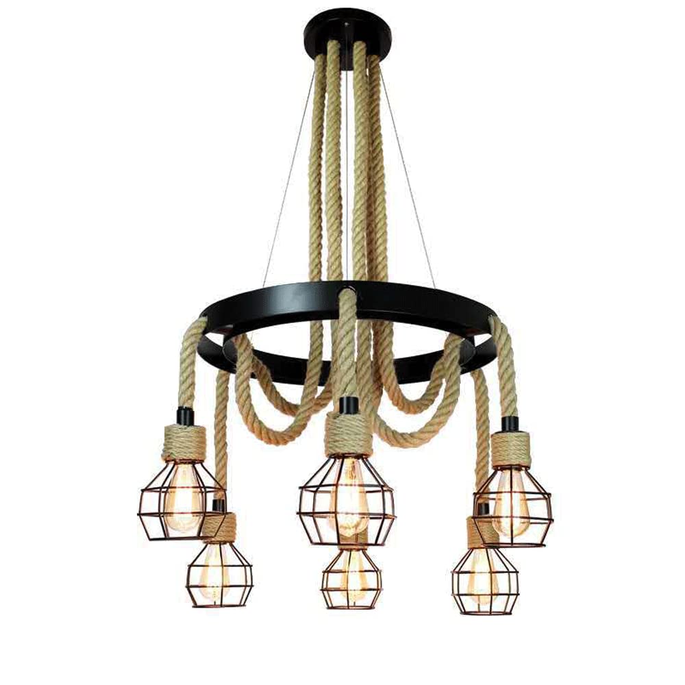 Lustre industriel vintage en corde de chanvre pour salon et salle à manger