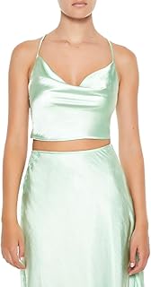 FOREVER21 Women Satin Tie-Back Cropped Cami