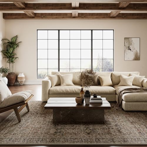 10x14 Washable Area Rug Brown Vintage Distressed Living Room Bedroom Large Throw Rug Non Slip Low Pile Soft Accent Indoor Floor Carpet for Dining Room Office Entryway Kitchen