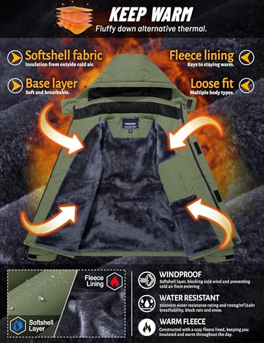 Image of TACVASEN Men's Winter Skiing Jackets Water Resistant Fleece Coats Insulated Thermal Snowboard Jacket Parka Raincoat with Hood
