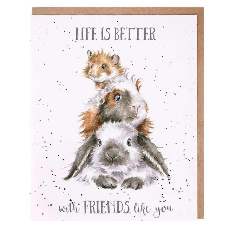 Wrendale Designs Greeting Card - LIFE IS BETTER WITH FRIENDS LIKE YOU (Rabbit, Guinea Pig, Hamster)
