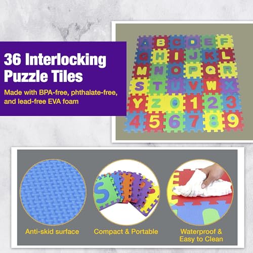 Image of Safe-O-Kid BPA-Free Extra Large Baby Play Mat & Learning Puzzle Mat Set | Waterproof & Reversible Foam Mat + 36-Piece Alphabet & Number Tiles - Multicolor