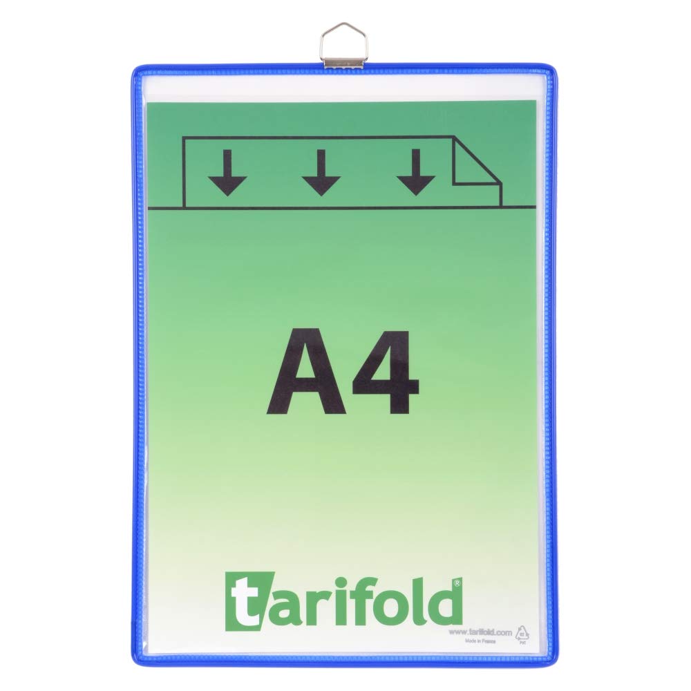 TARIFOLD - tindividual poches à anse, format A4, bleu Paquet de 5 poches en PVC souple, fixation par anse métallique, ouverture sur la haut, format A4, coloris- a