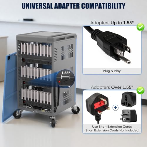 Image of Laptop Cart on Wheels, Fully Assembled 30 Device Charging Cart with Lockable Door, Fits Devices for Laptops, iPads, Chromebooks Up to 14-inch, Ideal for School, Office & Educational Use