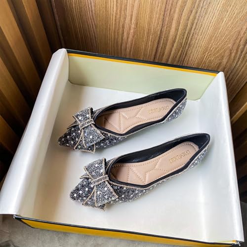 Women's Crystal Ballet Flats Sparkly Pointed Toe Comfort Wedding Working Casual Dressy Shoes2