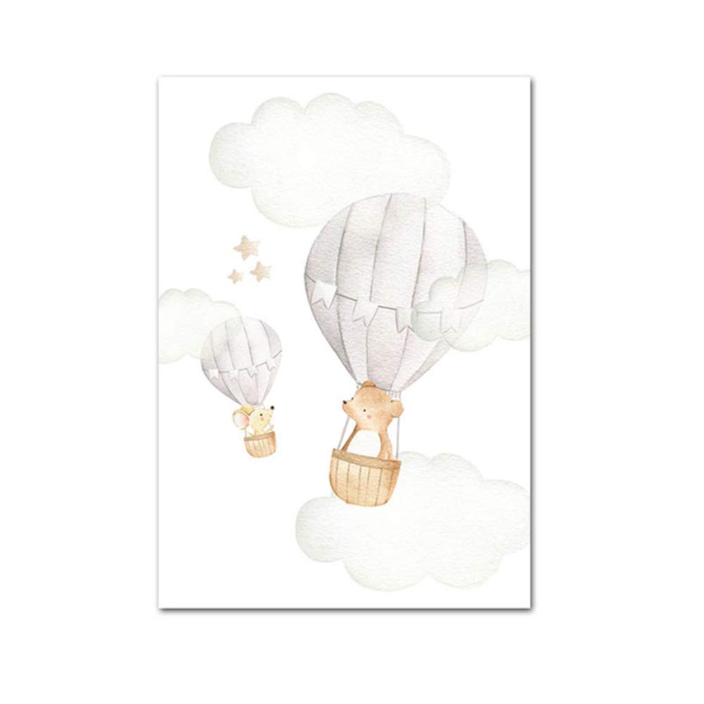 Bébé pépinière Wall Art Toile Impression Enfant Affiche Aquarelle Woodland Animal Ballon Peinture Enfants Chambre décor Photo 30x40 cm (11.8 "x15.7) x3 sans Cadre