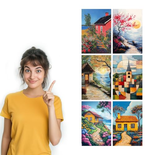Image of SiddArtify Coastal Cottage Wall Art Poster Print Set - Scenic Landscape Art for Living Room Bedroom Office Decor - 8x12 Sticker Pack of 6