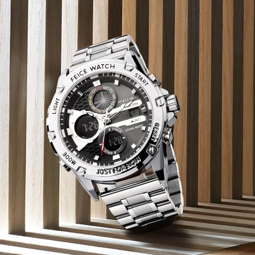 Image of FEICE Men's Watch Wristwatches Chronograph Sport Watch Japanese Quartz Analog-Digital Waterproof Watches Multifunctional Luminescent Industrial Style Punk watch-FK036SLIVER