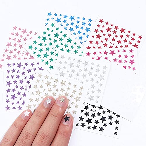 10 Sheets Star Nail Art Sticker Decals Nail Art Supplies 3D Self-Adhesive Nail Stickers Nail Slider Stars Stickers For Nails Glitter Shiny Diy Decoration Decal Colorful Nail Art Decor Manicure Tips #TOP1
