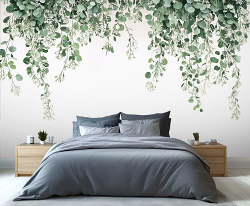 Eucalyptus Mural Wallpaper, Green Plant Murals for Large Walls, Floral