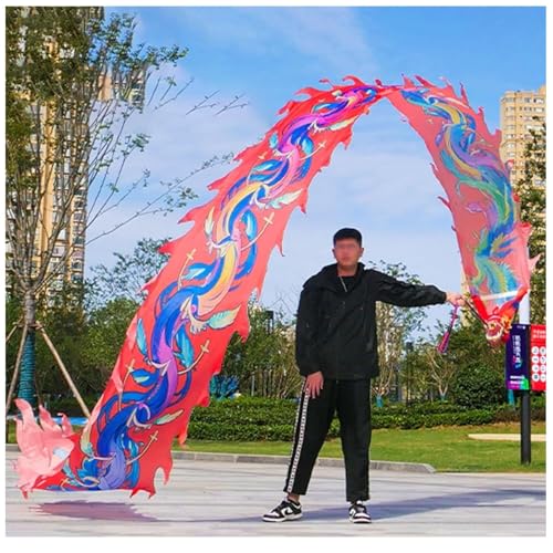 CHUDOU Cinta de Fitness Dragon Dance Cinta de Danza del dragón con Cabeza de dragón Multicolor Similar a la Seda Múltiples(Red,10M)