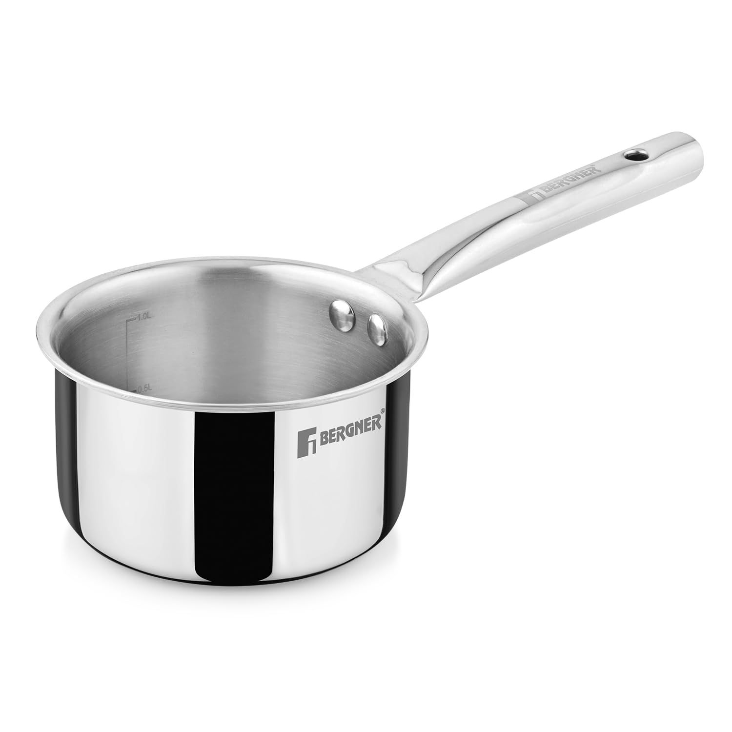 Bergner Tripro TriPly Stainless Steel 14cm (1.2 L) Saucepan, Sauce Pan with Heavy Bottom, New Improved Handles for firmer Grip, Even and Fast Heating, Easy to Clean - Induction Bottom and Gas Ready
