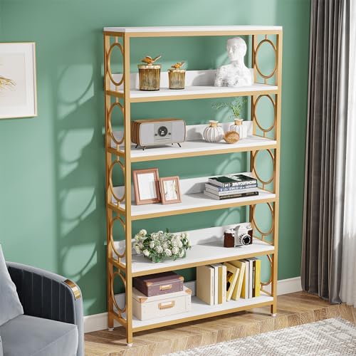 Tribesigns-White-Bookshelf-712-Tall-Bookcase-6-Tier-Modern-Wooden-Bookshelf-with-Metal-Frame-Freestanding-Open-Storage-ShelvesDisplay-RackShelving-Unit-for-Office-Bedroom-Living-Room-1PC