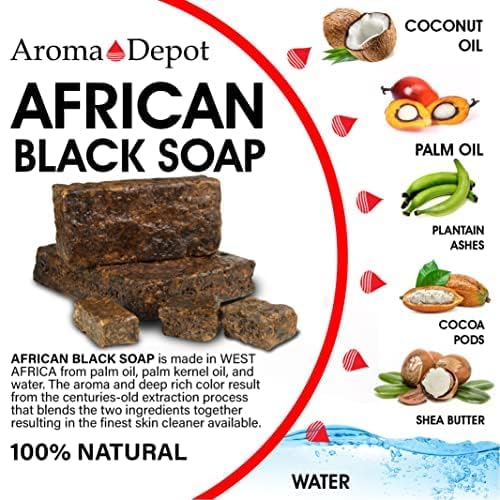 Miniatura 3 de Aroma Depot Jabón negro africano crudo de 1 libra. Jabón crudo 100% natural para acné, eczema, psoriasis, eliminación de cicatrices cara y lavado
