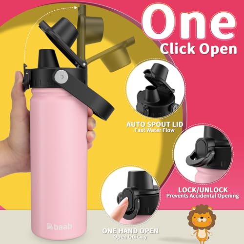 Image of baab 18oz Kids Insulated Water Bottle 18 /8 Stainless Steel Kids Cup 1 Pack | BPA-Free, DIY Stickers, Lockable Spout Lid, Leakproof & Spillproof, Easy to Clean & Carry, Gift for Boy Girl Youth School