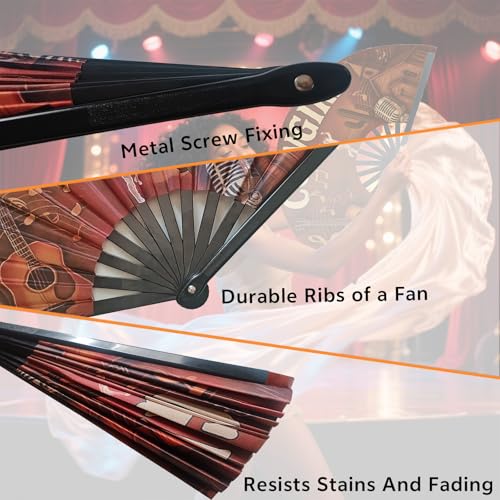 Image of Cowboy Fans for Line Dancing, 13inch Large Hand-held Flat Fan Western Style Popping Fan for Party, Festival, Club, Dancing