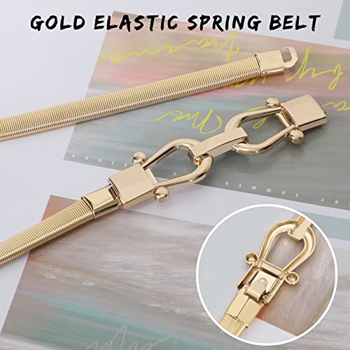 WERFORU Ladies Skinny Metal Elastic Chain Belt Thin Gold Silver Stretch Spring Waist Belt for Dress3