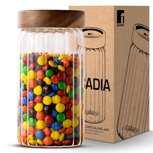 Image of Bergner Acadia Borosiliate Glass Jar (1250ml), Stripe Design, Multipurpose Transparent Jar, Airtight Lid, Food Storage Container for Kitchen, For Storing Sugar, Flour, Tea, Coffee, Spices, Cereals etc