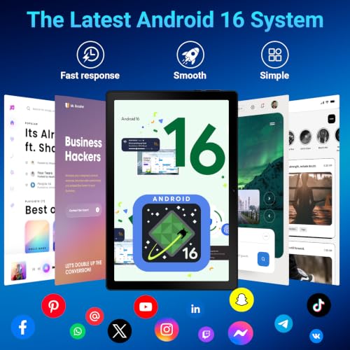 Image of Android 16 Tablet 10 Inch, 24GB RAM 64GB ROM 1TB, Octa-Core 1280x800HD IPS, Fast WiFi 6, BT 5.4, 6000mAh Battery, Dual Cameras, GMS, Electronics Tablets with Keyboard for Kids & Adults, Black